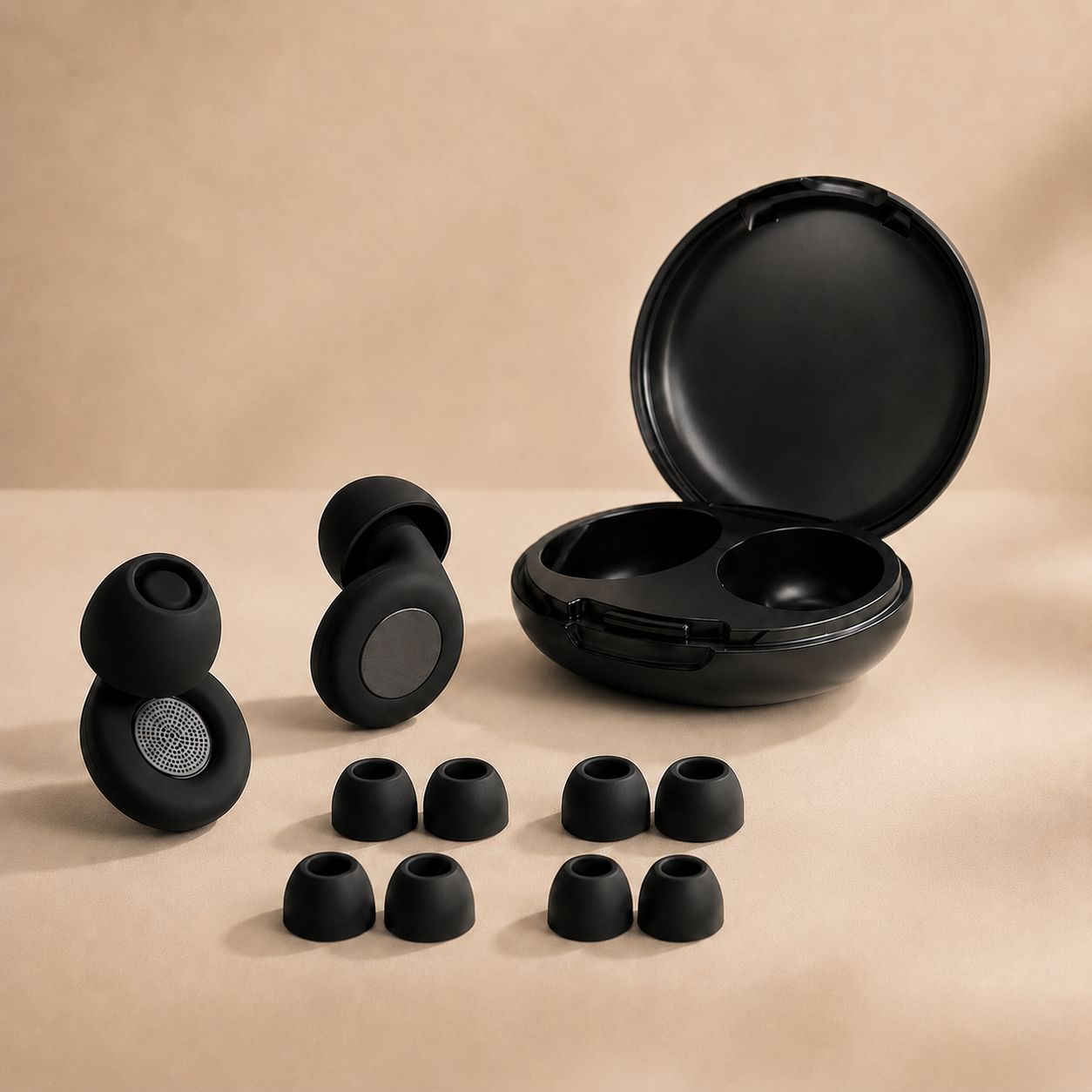 AURALIS premium earplugs set: earplugs, multiple ear tip sizes and carry case